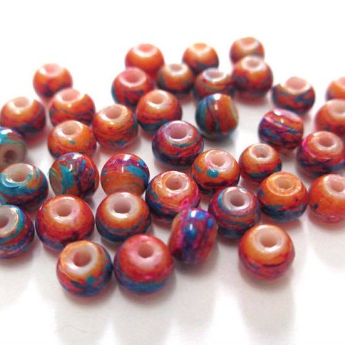 20 perles orange tréfilé multicolore en verre peint 4mm (a-25)