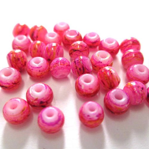 20 perles rose tréfilé multicolore en verre peint 4mm (a-23)