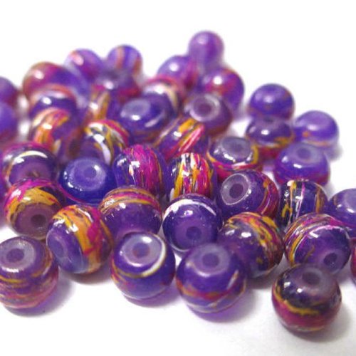 20 perles violet tréfilé multicolore en verre peint 4mm (l-2)