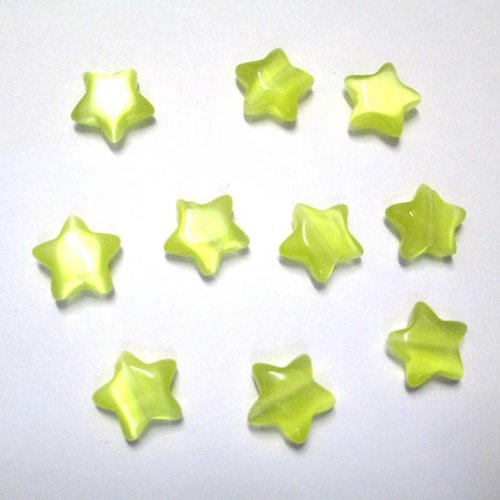 10 perles œil de chat forme étoile couleur jaune 10x10x3.5 mm