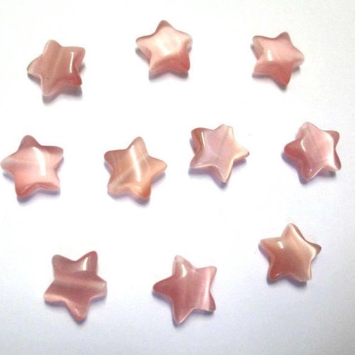 10 perles œil de chat forme étoile couleur rose 10x10x3.5 mm