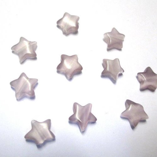 10 perles œil de chat forme étoile couleur mauve 10x10x3.5 mm