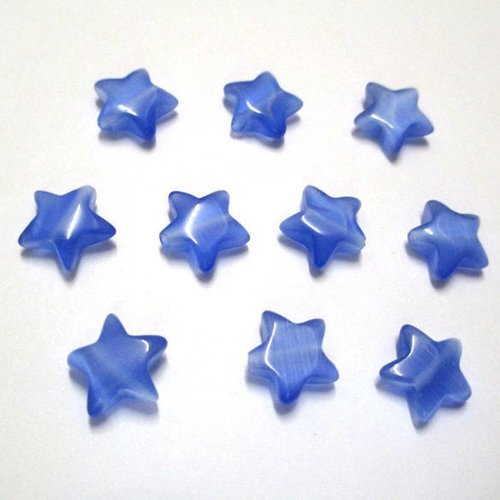 10 perles œil de chat forme étoile couleur bleu foncé 10x10x3.5 mm