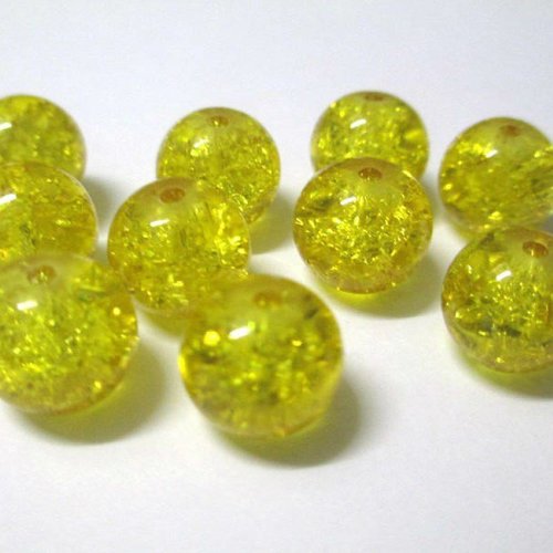10 perles en verre craquelé jaune 10mm (ref s)