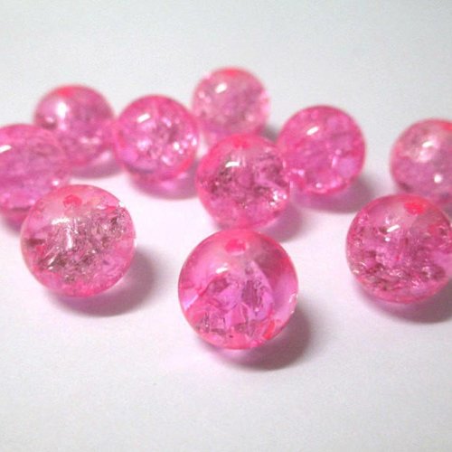10 perles en verre craquelé rose 10mm (s-4)
