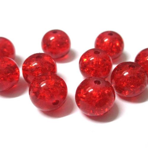 10 perles en verre craquelé rouge 10mm (ref s)