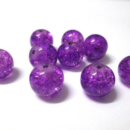 10 perles en verre craquelé violet 10mm (ref s)