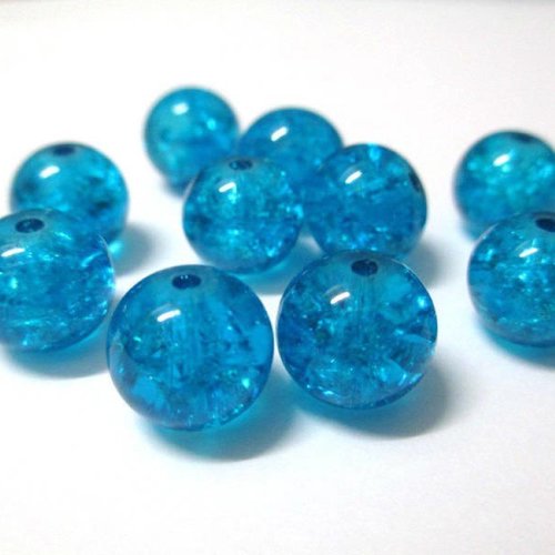 10 perles en verre craquelé bleu 10mm (ref s)