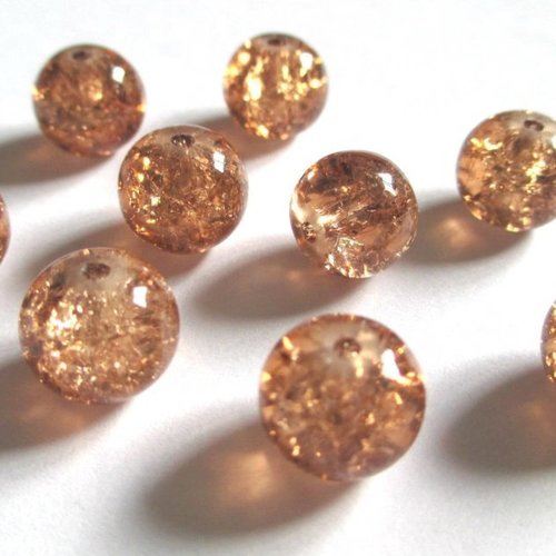 10 perles en verre craquelé marron 10mm (ref s)