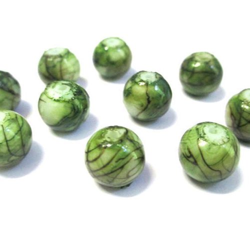 10 perles vert  tréfilé marron en verre peint 10mm