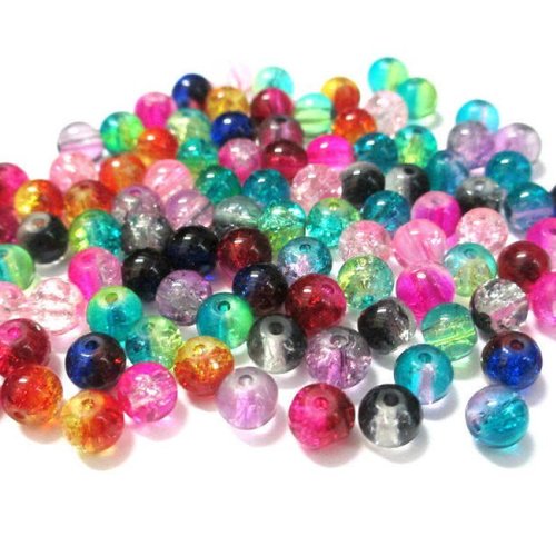 100 perles en verre craquelées bicolore mélange de couleurs 6mm