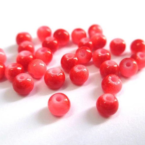 50 perles en verre bicolore rose et rouge 4mm (u-24)