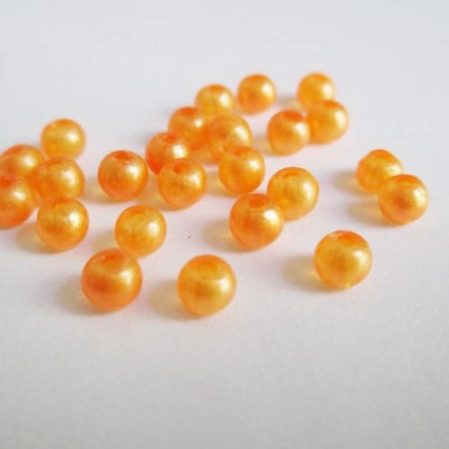 50 perles orange  brillant en verre  4mm (4pv92)