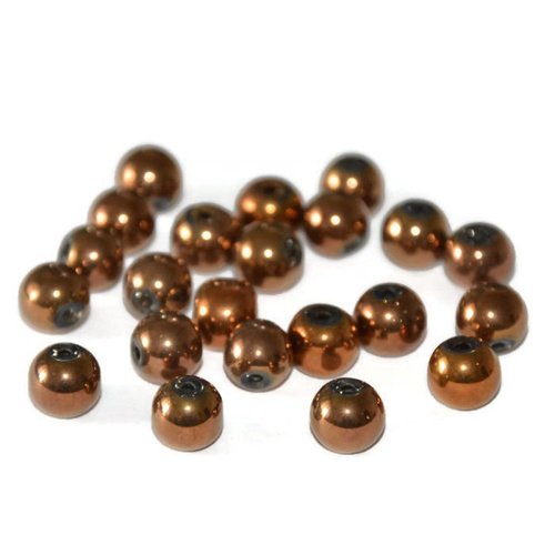 20 perles en verre electroplate cuivré 6mm