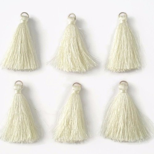 6 pompons écru en coton 4.5cm
