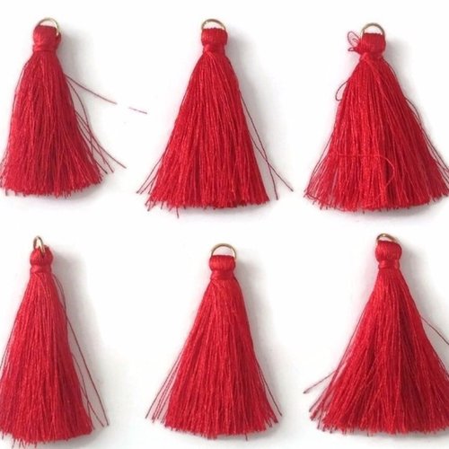 6 pompons rouge en coton 4.5cm