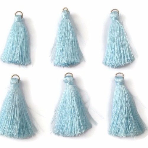 6 pompons bleu en coton 4.5cm