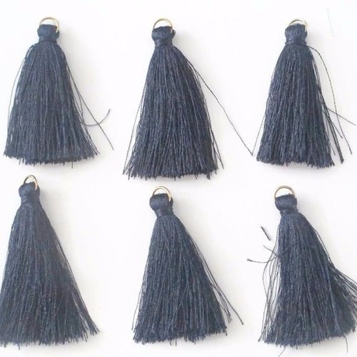 6 pompons bleu nuit en coton 4.5cm