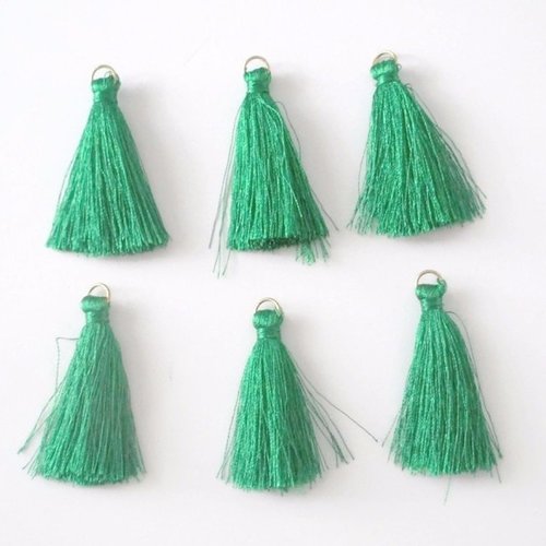 6 pompons vert en coton 4.5cm
