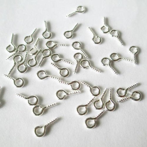 100 pitons à vis couleur argent 8x4mm