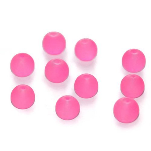 10 perles givrées fuchsia en verre 10mm