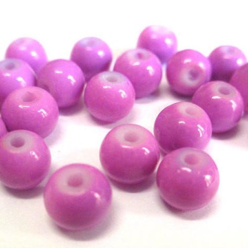 20 perles en verre peint mauve 6mm