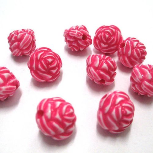 10 perles fleur rose acrylique 13mm