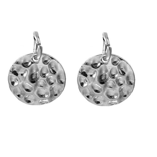 2 sequins pendentifs ronds martelés argentés brillant