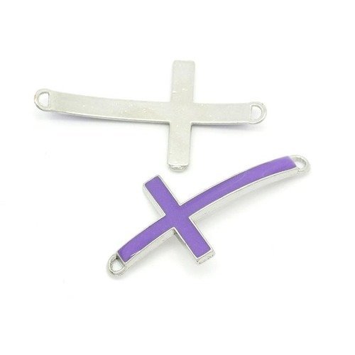 1 connecteur croix émail violet et métal argenté