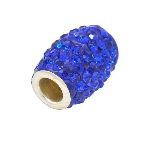 Perle x 1 tonneau grand trou intercalaire argenté et strass bleu 