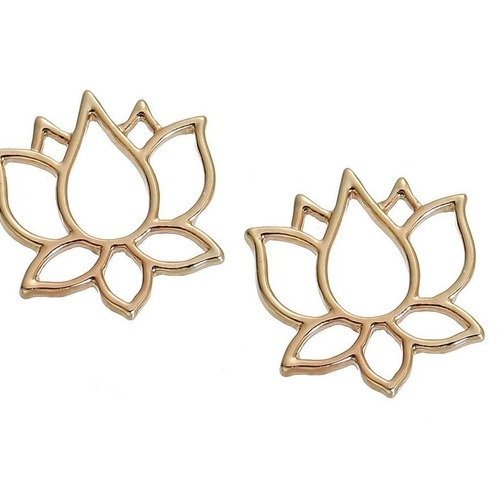 2 connecteurs pendentifs lotus fleur métal doré