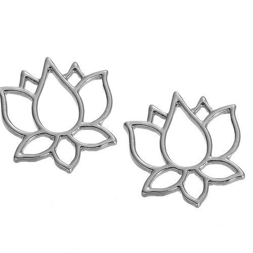 2 connecteurs pendentifs lotus fleur métal argenté