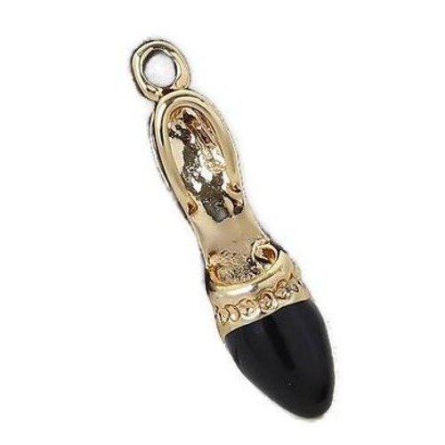 1 pendentif chaussure escarpin femme métal doré émail noir