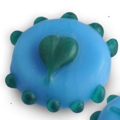 Perle x 1 verre artisanal turquoise et coeur 