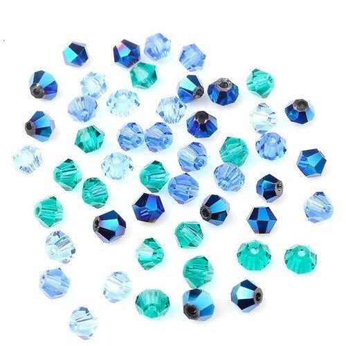 Perles x 25 toupies cristal 4 mm mélange couleur bleue