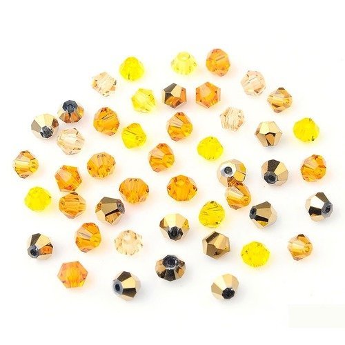 Perles x 25 toupies cristal 4 mm mélange couleur jaune