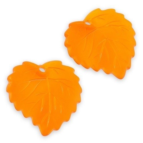 2 pendentifs perles feuilles tropicales orange