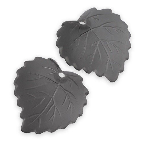 2 pendentifs perles feuilles grises