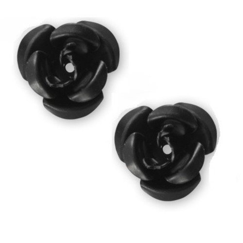 Cabochons x 2 perles fleur 12 mm métal noir