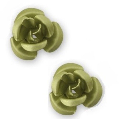 Cabochons x 2 perles fleur 12 mm méta vert