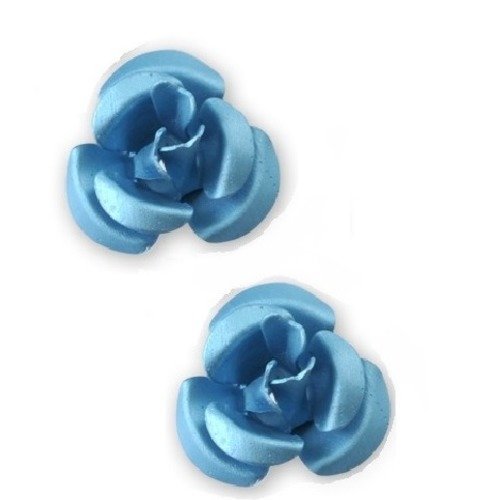 Cabochons x 2 perles fleur 12 mm métal turquoise