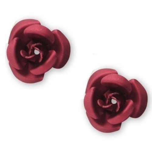Cabochons x 2 perles fleur 12 mm métal rouge