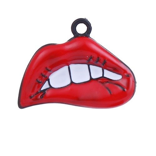 1 pendentif lèvres bouche rouge émail et métal noir