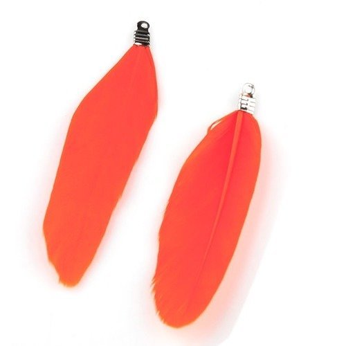2 plumes naturelles pendentif orange