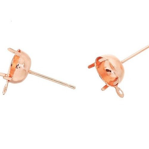 1 paire de clous puces d'oreilles métal doré rose pour strass avec attache