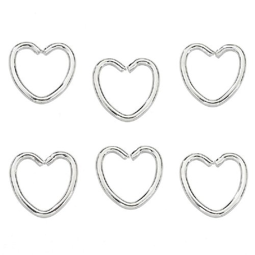 6 anneaux coeurs métal argenté