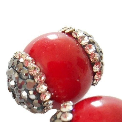 Perle corail rouge strass cristal