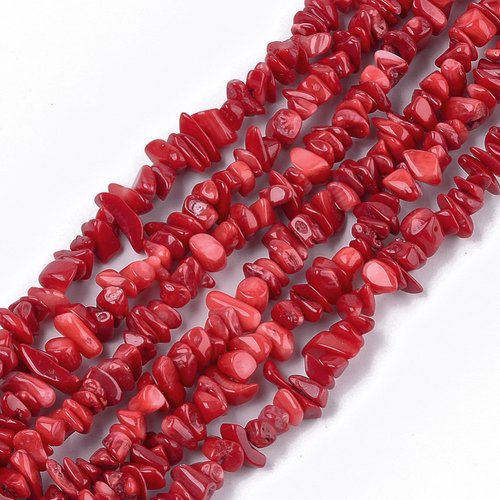30 perles chips bambou de mer corail rouge