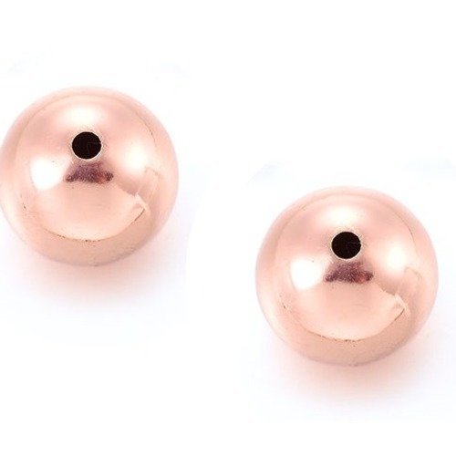 2 perles rondes 12 mm métal doré rose