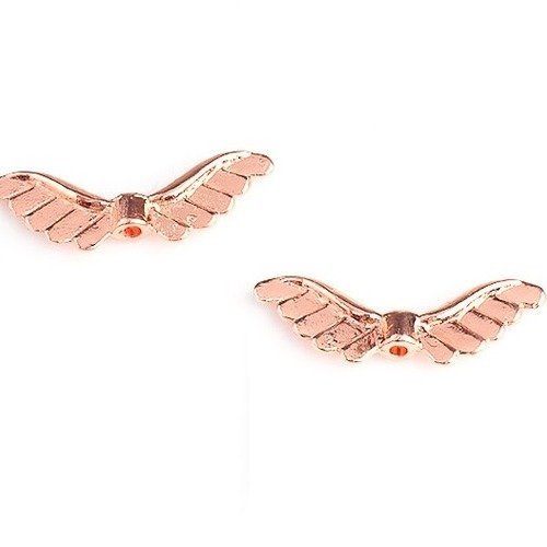 2 perles ailes ange métal doré rose